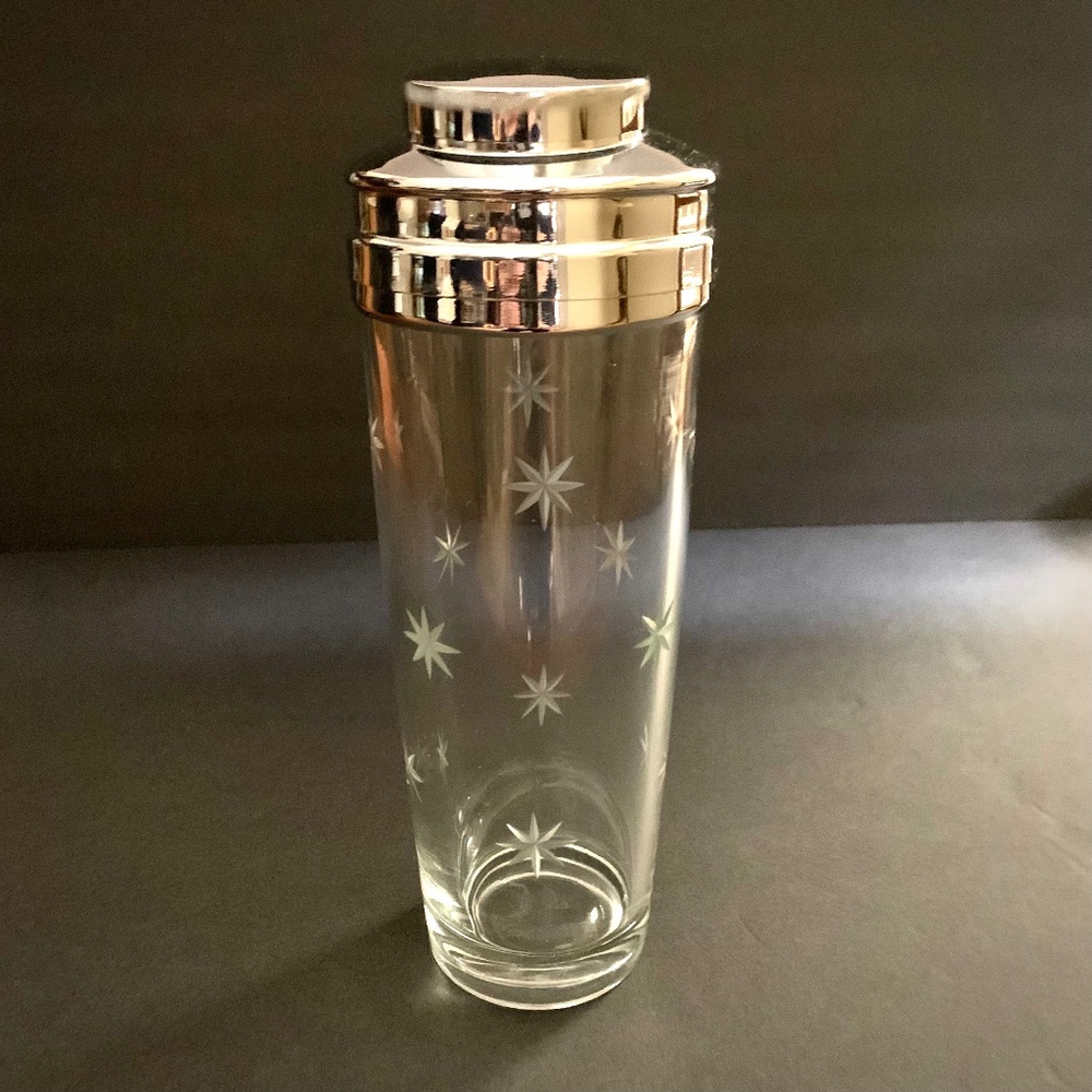 Cocktail Shaker Mid-Century Modern Etched Atomic Starburst
